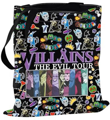 PXTIDY Villains Movie Merch Villains Evil Tour Tote Bag Villains Group Character Shopping Bag Halloween Villains Themed Gift