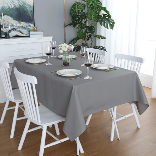 LivinEase Tischdecke 140 x 300 cm – Grau Rechteckige Tischdecke aus Baumwollmischung 250 g/m² für 8- bis 12-Sitzer-Tisch – Elegante drapierte Tischtuch für den Weihnachtstisch