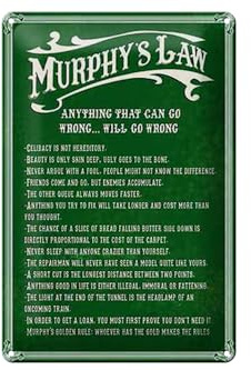 Schild Blech 20x30cm - Made in Germany - Spruch Murphys Law Anything That Can fail Metall Deko Blechschild