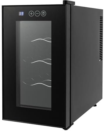 Wiyuer Weinkühlschrank Vollglas-Designtür mit LED Touchpanel 1 Zonen Getränkekühlschrank Klein Weinschrank für Getränke Weinkühler für 6 Flaschen