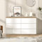 HAINEW Moderner Kommode Sideboard mit 6 Schubladen, 110cm Breit Schubladenschrank Aufbewahrungsschrank Mehrzweckschrank Anrichte für Schlafzimmer und Wohnzimmer, Weiß+Oak