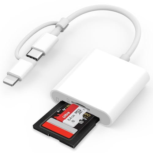 SD Kartenleser für iPhone, Lightning & USB C Adapter SD Karte für Micro SD/SD, Typ C Kartenlesegerät für iPhone16 15 14 13 iPad Mac Galaxy Laptop