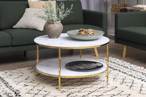 möbelando Couchtisch >Alisma< in Weiss, Gold, Glas, Stahl - 45x80cm (HxD)