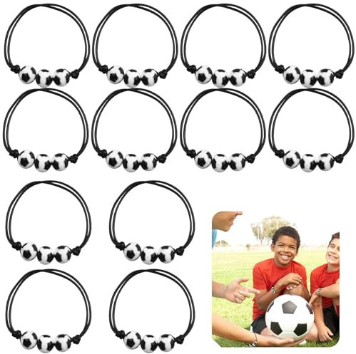 CAISYE 12 Stück Fußball Armbänder für Kinder,Verstellbare Geflochtene Armbänder mit football-Anhängern,Perfekt für Kindergeburtstage und Sportpartys,Inspirierende Team-Armbänder