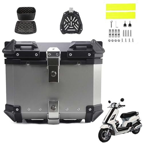 BLAFT Motorradkoffer Topcase für Piaggio Zip 2005-2023, Wasserdicht Topcase Aluminium Motorrad Heckbox Reisen Motorradkoffer für Lagerung Helm Motorradkoffer,36L-Silver