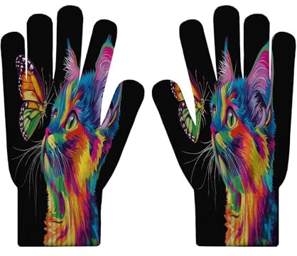 Winterhandschuhe, Touchscreen-Handschuhe – Gestrickte Fingerhandschuhe Mit Bunten Katzenmotiven, Sportliche, Warme Und Winddichte Schmetterlingshandschuhe Zum Skifahren, Radfahren Und Sms-Schreiben,