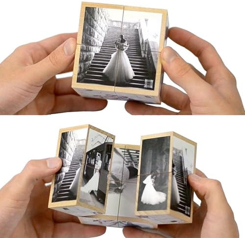 Drawelry Personalisierte Fotowürfel mit 9 Bild Drucken Cube Würfel Fotoalben Faltbare Fotos Zauberwürfel für Familie Freund Gedenk Hochzeit Reisen Eltern-Kinder Haustier Fotodruck Fotorahmen Album (D)