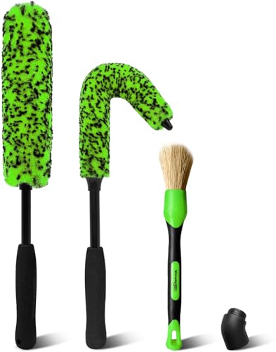 YeewayVeh Auto Felgenbürste Kit, 3 Pack Langer Griff Radreinigungsbürste und Detailing Brush, Kratzfreie Felgenreiniger Bürsten für Fahrzeug Motorrad Felge Kotflügel Motor Auspuffspitzen, Grün
