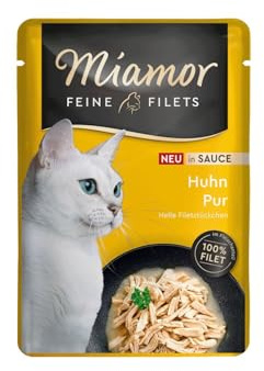 Miamor - Feine Filets in Sauce | Nassfutter für ausgewachsene Katzen mit Filetstückchen in Sauce. Fettarmes Ergänzungsfutter im Frischebeutel ohne künstliche Zusätze | 24x100g Huhn