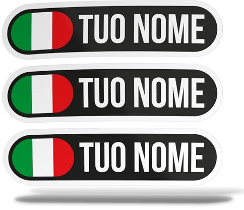 ERREINGE Set di Adesivi PERSONALIZZABILI | BANDIERA NOME | Sticker compatibile per Auto, Moto, Casco, Pickup, Camper, Barca, Laptop, Specchietto, Finestrino (35 cm)