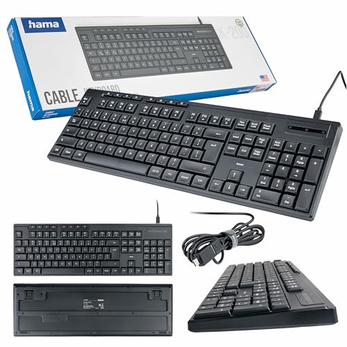 Hama kabelgebundene Tastatur CK-200 schwarz (polnische QWERTY Layout, USB, geräuscharm, numerisch, ergonomisch, verstellbar)