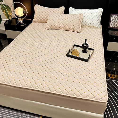 Spannbetttuch 90 x 200, Kariertes Muster Baumwolle Bettzeug Spannbettlaken Khaki, MatratzenüBerzug, Komfortabel