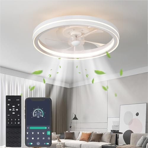 UVWHYZ Deckenventilator mit Beleuchtung & Fernbedienung + APP | 48cm Weiße LED Deckenlampe (Leise) | 6 Geschwindigkeiten, Dimmbar 3000K-6500K, Timer | Für Schlafzimmer & Wohnzimmer