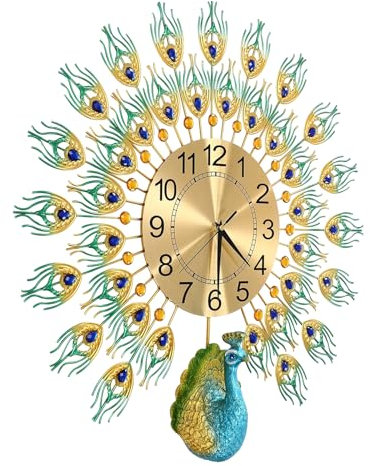 CLEADONG Wanduhr Pfau, Moderne Wanduhr Groß 3D Pfau Wanduhren, Europäischer Stil für Wohnzimmerdekoration, Wohnzimmer-Heimdekoration