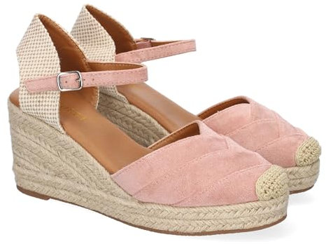 shoes&blues.es 91802 Sandalia de Cuna de Yute para Mujer, Comodo y Elegante, Diseno Moderno con Detalles de Costura en la Pala y Cierre de Hebilla, Ideales para Primavera-Verano. Nude Talla 40