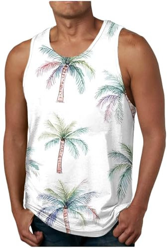 Hawaiian Shirts Mens Sale Clearance, Floral Graphic Tank Tops Summer Vacation Shirts Tropical Palm Tree Print T Shirt Crew Neck Loose Muscle Gym Vest Sleeveless Beach Tee Plus Size S-XXL