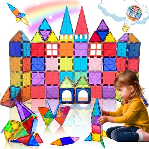 Magnetische Bausteine 34PCS Magnetbausteine Kinderspielzeug Magnetische Fliesen Magnete Sensorik Montessori Spielzeug ab 2 3 4 5 6 Jahre Magnetspiel Kinder Geschenke für 3+ Jahre alte Jungen Mädchen