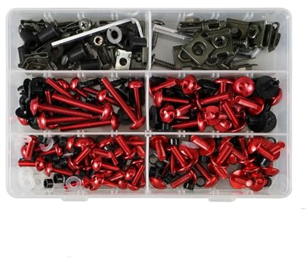 MotorBike Bolts Nuts Kit Compatible With Ducati M5 M6 General Parts Motorbike Battery Terminal Bolts 253pcs Motorcycle Windscreen Screws Fairing For Bolt Kit(Red)