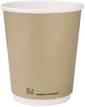 Fiesta Compostable Hot Cup Double Wall Kraft, 8 oz, Box 500 | Commercial-grade hot drink insulation prevents heat transfer to hands, perfect for busy cafes and takeaway service.