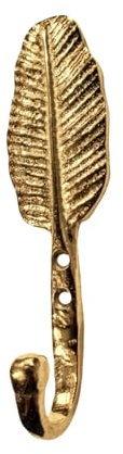 Fenzo Feather Wall Hook, Antique Decorative Vintage Style Handcrafted Wall Hooks for Living Room Bedroom Hallways Bathroom Entryway, Heavy Duty Aluminium Coat Hook (Golden)