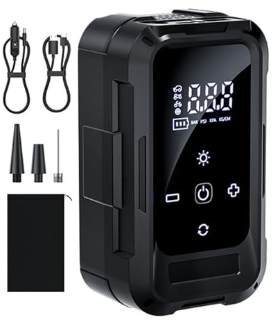 Compressore d Aria,Gonfiatore per Pneumatici Auto - Pompa Elettrica Ricaricabile con Display Digitale per Campeggio Guida a Lunga Distanza Cura della Moto Viaggio in Auto Spostamenti Quotidiani