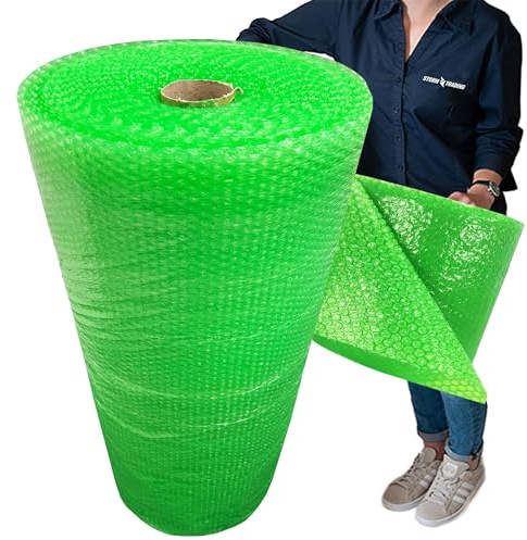 Green Protective Bubble Wrap Roll 1000mm x 50m Extra Wide Small Air Bubble Cushioning For Moving Packaging & Storage