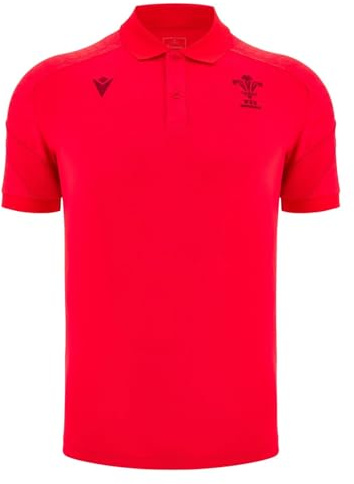 Macron Mens Wales Rugby Travel Polo Shirt 2025 Adults Short