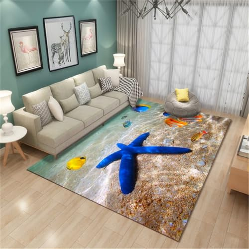 RUGMRZ Washable+Rug Rugs For Bedroom In Sale Shaggy Carpet Living Room Under Carpets Anti Slip 50x80CM Dorm Accessories blue Undersea Landscape Pattern Aquarium