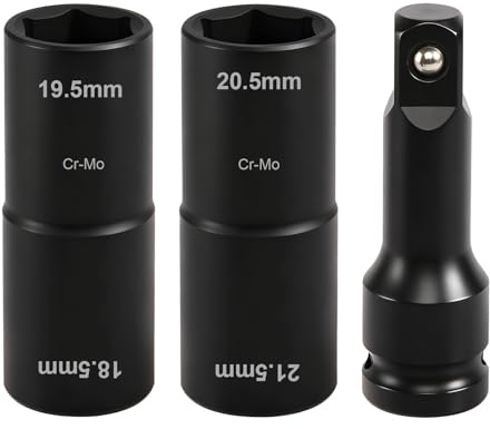 Doppelkopf Schlagschrauber Nuss Set, 3 Stück Schlagnuss 18,5 19,5 20,5 21,5 mm mit 1/2 Kraft-Verlängerung, CV-Stahl Doppelkopf Schlagnuss für Schlagschrauber Nüsse Werkzeug 1/2
