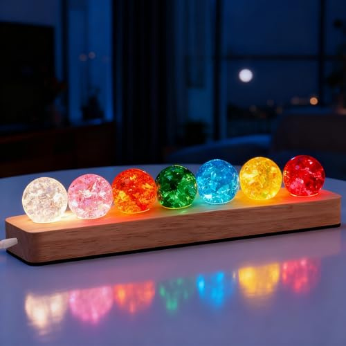 3D Kristallkugel Nachtlicht, 7 Farben 40mm LED Ball Lampe, USB Glaskugel mit Holzsockel, Kristallkugel Lampe für Jungen Mädchen, Natürliche Heilkugeln für Wohnzimmer Meditation Positive Energie