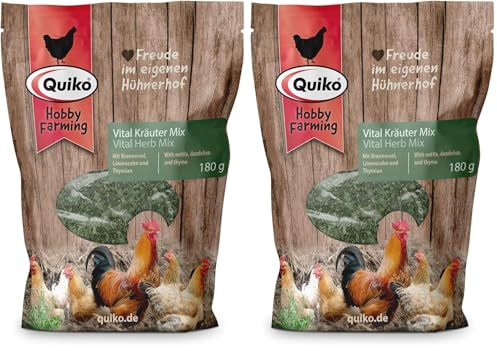 Quiko Hobby Farming Mélange d'herbes Vital 180g - Aliment complémentaire pour Ppoules, cailles & volailles - Mélange d'ortie, de Pissenlit & de thym (Lot de 2)