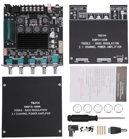 Walfront 2.1 Channel BT 5.1 Amplifier Module 50W Dual Channel 100W Subwoofer Output Audio Board with APP Control for Phone PC Home Theater Stereo Speaker System