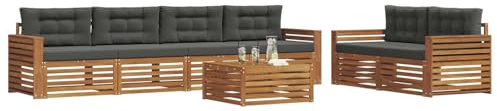 vidaXL Outdoor-Sofagarnitur mit Kissen 7 pcs Natur und Anthrazit, Garten-Sofa, modernes Ecksofa, langlebiger Lounge, Terrasse, Bequeme Sitzgruppe für Entspannung
