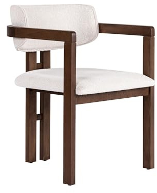 Moderner Stuhl aus Buchenholz mit Chenille-Strukturgewebe, leicht zu reinigen, Weiß & Dunkles Walnuss, 54 x 76 x 54 cm | bequemer 5 cm Schaumstoffsitz, perfekt für Homeoffice & zeitgemäße Räume