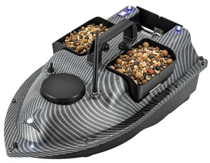 Poyujkyhr RC Köderboot Fernsteuerung 500m mit Dual-Motor, 2kg GPS Futterboot 16 Trollpositionen, Wasserdicht, 2x5200mAh Akku, RC Boot GPS & Auto-Rückkehr für Fluss, See, Meer (Grau)
