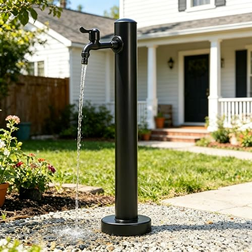 Colonne d'eau de jardin noir,Colonne à Eau en Acier Inoxydable,Robinet D'extérieur,avec Robinet d’eau & Raccord Résistant aux UV et au Gel,pour Irrigation Et Lavage 60cm Noir E