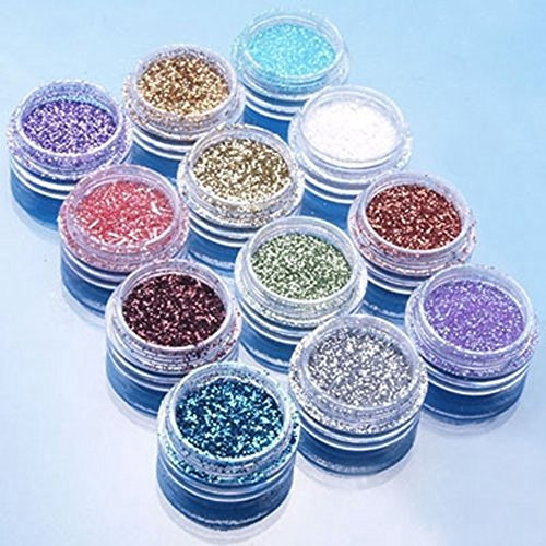 BOMIEN 12pcs Color Glitter Dust Powder Tip Decoration Nail Art