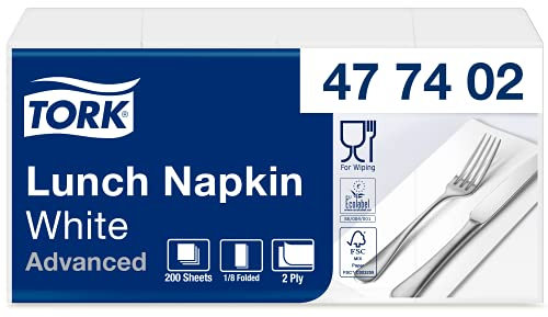 Tork 477844 Lunchservietten Hellblau / 2-lagige Servietten für kleine Gerichte oder Snacks / Advanced Qualität / 10 x 200 (2000) Papierservietten / 32,6 x 33 cm (B x L) / 1/4-Falz