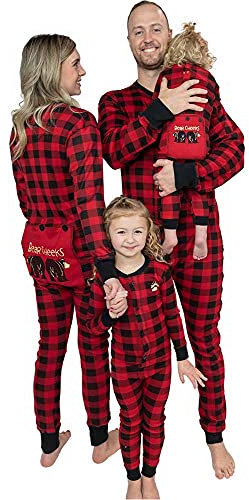 Lazy One Flapjacks, passender Schlafanzug für Hunde, Babys, Kinder, Jugendliche, Männer und Erwachsene, Plaid Bear Cheeks Flapjack Onsie, 6