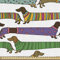 ABAKUHAUS Hundeliebhaber Gewebe als Meterware, Dackel in Kleidung, Schön Gewebten Stoff für Polster und Wohnaccessoires, 1M (148x100cm), Grün Lila