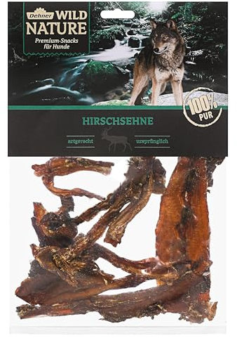 Dehner Wild Nature Hundesnack, Leckerli 100 % natürlich, Kausnack für ausgewachsene / sensible Hunde, Barf geeignet, Hirschsehne, 200 g