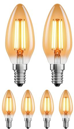 ledscom.de 6 Stück E14 LED Leuchtmittel, Kerze, extra warmweiß (2500 K), 4,1 W, 458lm, goldfarben