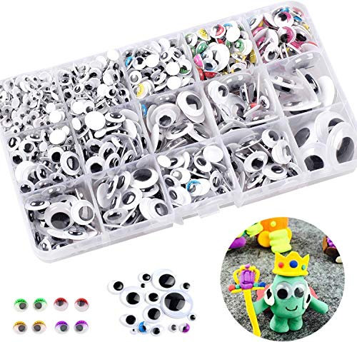Hoiny Selbstklebend Wackelaugen, 1200 Stück Wiggle Googly Augen Kunststoff Puppe Augen, Kulleraugen Selbstklebend für DIY Scrapbooking Handwerk