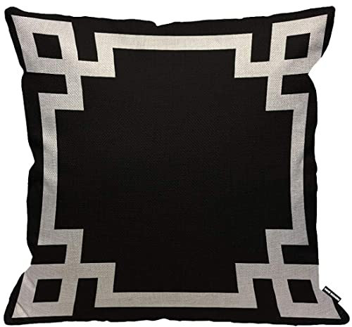 HGOD DESIGNS Kissenbezug mit griechischer Schlüsselbordüre, niedlich, auffällig, schick, geometrische Streifen, schwarz-weiß, Überwurf-Kissenbezug, Heimdekoration für Wohnzimmer, Schlafzimmer, Sofa,