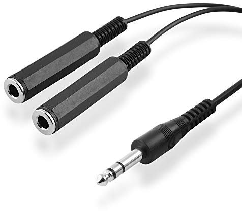 BestPlug Adaptateur de câble audio 1 m - 1 prise jack 6,3 mm mâle vers 2 prises jack 6,3 mm femelle - Répartiteur de câble auxiliaire stéréo en Y - Noir