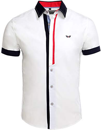 Carisma Camicia casual da uomo, a maniche corte, per il tempo libero/business, a contrasto, slim fit, con collo a capanna 9007, bianco, XL