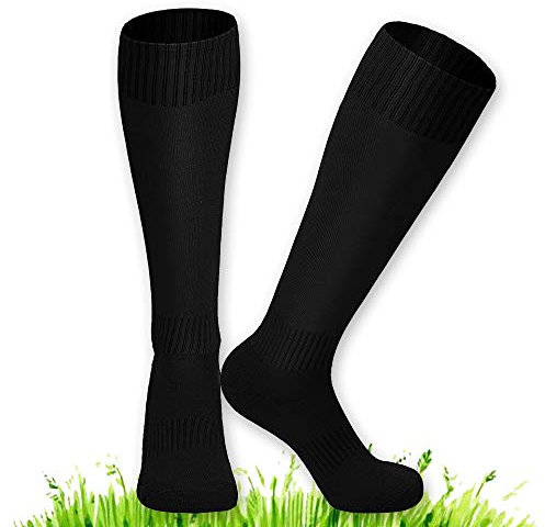 XCOZU 2 Pezzi Calzini da Calcio per Bambini, Calzini da Calcio Neri Accessori per Allenamento Sportivo Traspiranti Calcio Hockey Running, Calzini da Calcio per Bambini/Ragazzi Calzini Lunghi