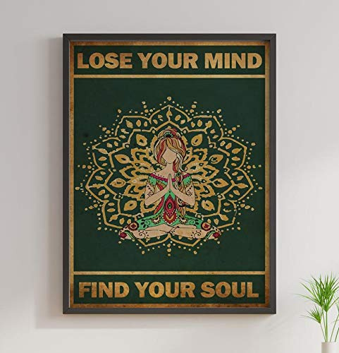 Inga Poster Lose Your Mind Find Your Soul, spirituelles Blumen-Poster, Yoga, Vintage-Poster, Wanddekoration, lustiges Geschenk, Metallschilder, 20,3 x 30,5 cm