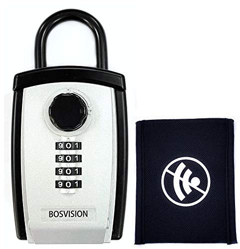 Bosvision Large Key Lock Box, Signal Blocker Faraday Bag, Key Safe Box, Key Box with Code, Kay Safe Padlock, Key Locker with one Faraday Pouch Bag to Block Signal of Keyless Car Key Fob