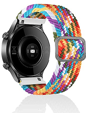 Rosok Correa Compatible con Huawei Watch Buds/GT 3 Pro 46mm/GT 3 46mm/GT Runner/GT 2 46mm/GT 2e/GT 2 Pro, Moda Transpirable, Correa de Tejer de Nylon para Huawei Watch 3/3 Pro - Color del Arco Iris